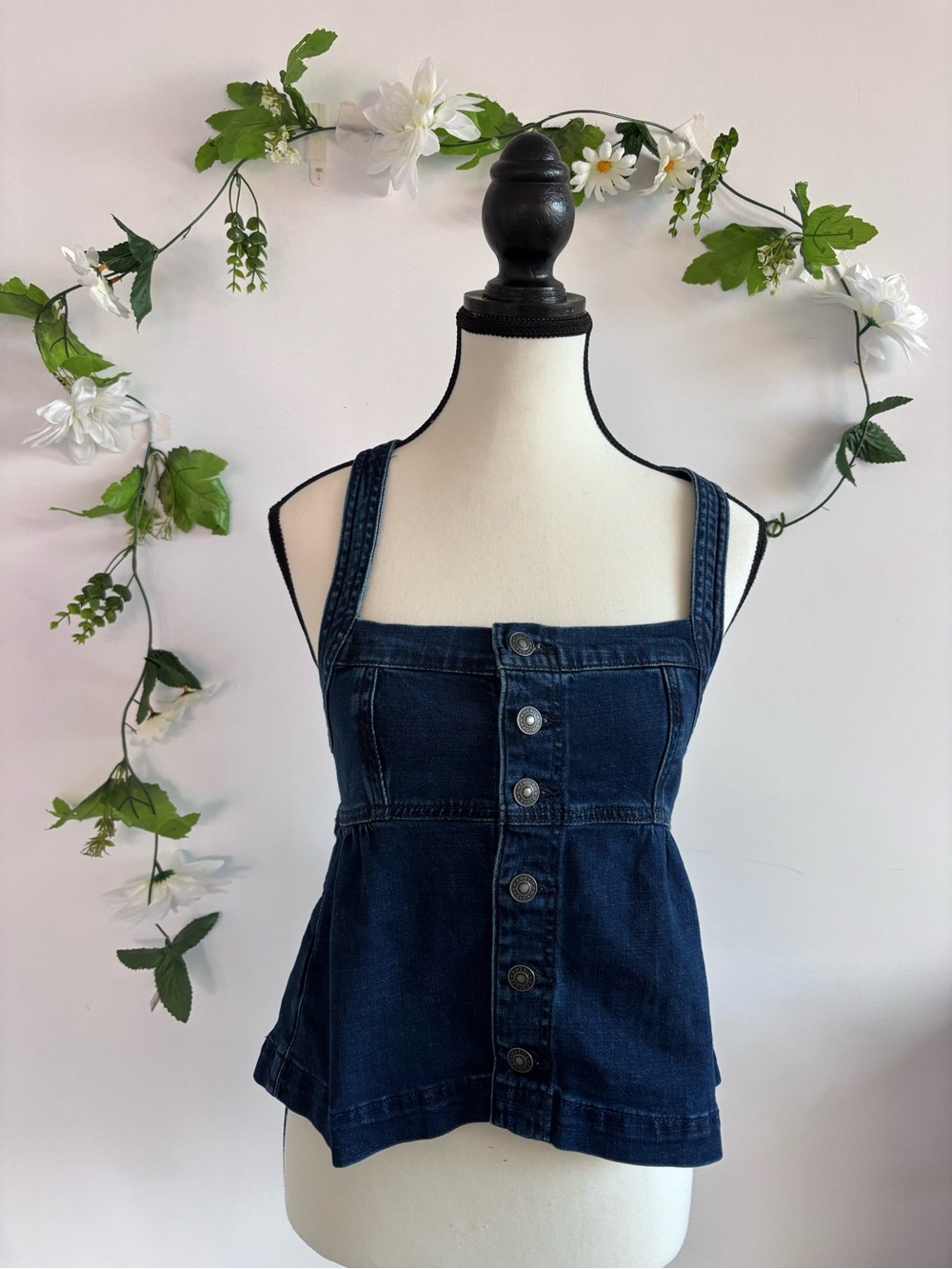 Cute American Eagle Dark Indigo Denim Button-Front Peplum Style Tank- XS